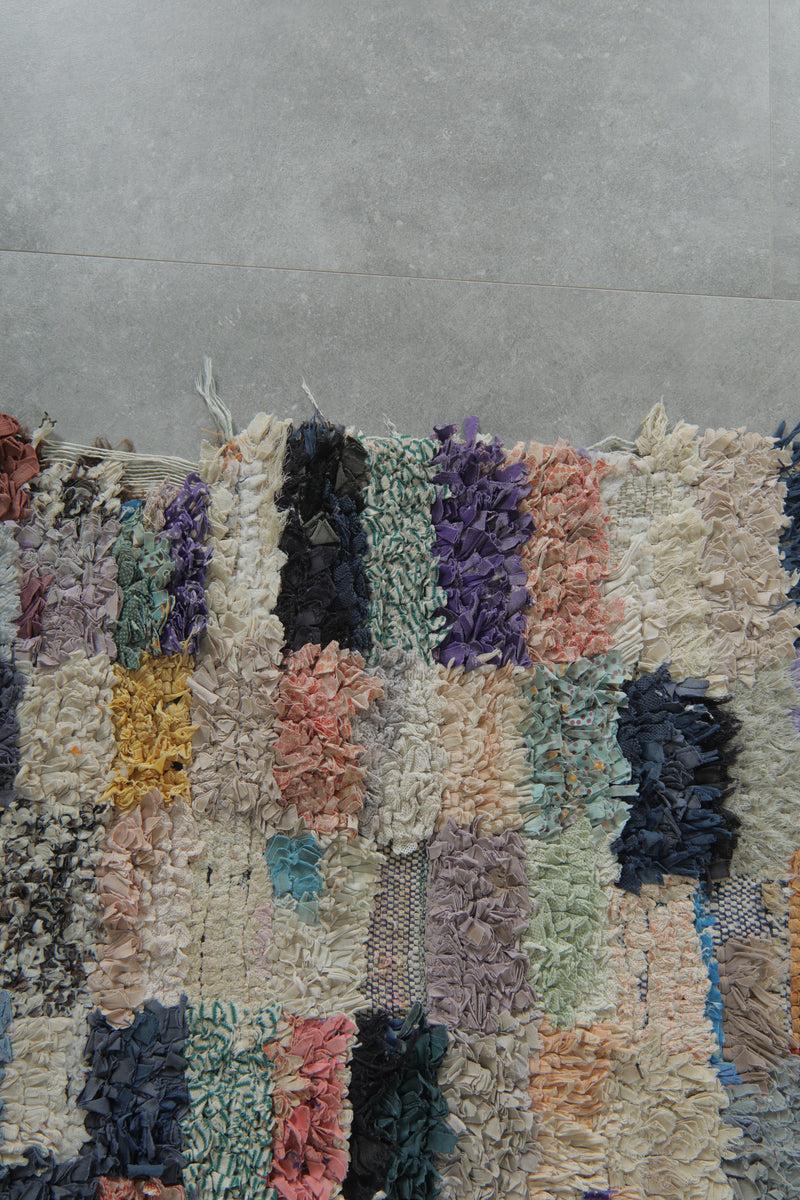 Colorful Moroccan Boucherouite Rug – 2.9 x 4.3 Feet Handwoven Shag Carpet - Boucherouite Rugs