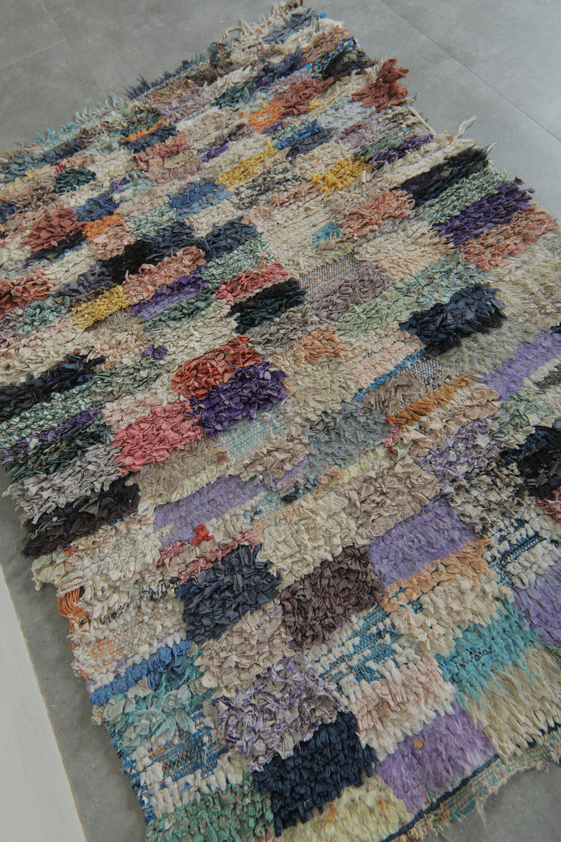 Colorful Moroccan Boucherouite Rug – 2.9 x 4.3 Feet Handwoven Shag Carpet - Boucherouite Rugs