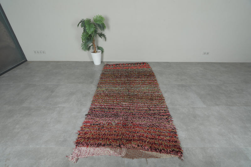 Earthy Horizon Moroccan Rug – 3.6 FT X 6.9 FT Striped Vintage Boucherouite rug - Boucherouite Rugs