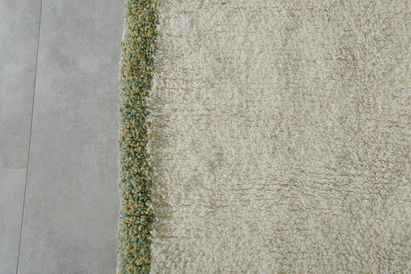 Minimalist Moroccan rug - White with blue & yellow stripes - 6.3 ft x 8.2 ft