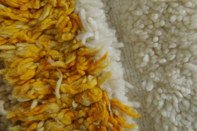 Minimalist Moroccan rug - White with blue & yellow stripes - 6.3 ft x 8.2 ft