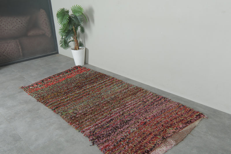 Earthy Horizon Moroccan Rug – 3.6 FT X 6.9 FT Striped Vintage Boucherouite rug - Boucherouite Rugs