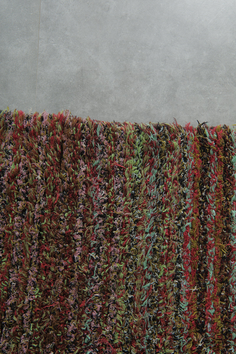 Earthy Horizon Moroccan Rug – 3.6 FT X 6.9 FT Striped Vintage Boucherouite rug - Boucherouite Rugs