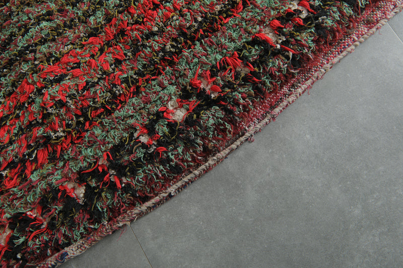 Earthy Horizon Moroccan Rug – 3.6 FT X 6.9 FT Striped Vintage Boucherouite rug - Boucherouite Rugs