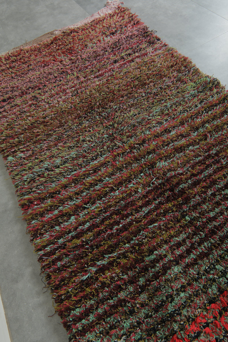 Earthy Horizon Moroccan Rug – 3.6 FT X 6.9 FT Striped Vintage Boucherouite rug - Boucherouite Rugs