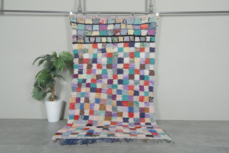 Colorful Moroccan Boucherouite Rug – 4.2 x 7.2 Feet Handwoven Patchwork Carpet - Boucherouite Rugs