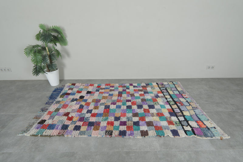 Colorful Moroccan Boucherouite Rug – 4.2 x 7.2 Feet Handwoven Patchwork Carpet - Boucherouite Rugs