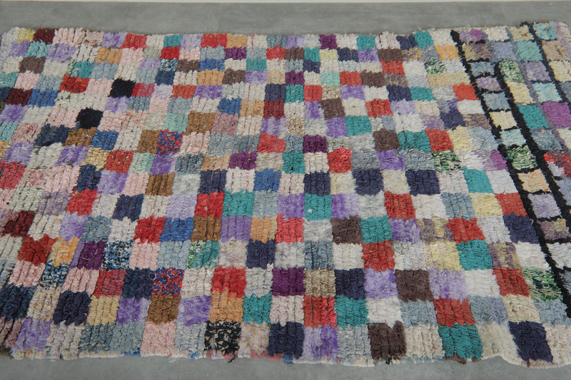 Colorful Moroccan Boucherouite Rug – 4.2 x 7.2 Feet Handwoven Patchwork Carpet - Boucherouite Rugs