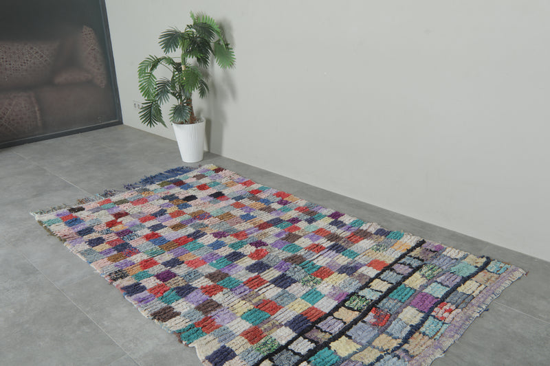 Colorful Moroccan Boucherouite Rug – 4.2 x 7.2 Feet Handwoven Patchwork Carpet - Boucherouite Rugs