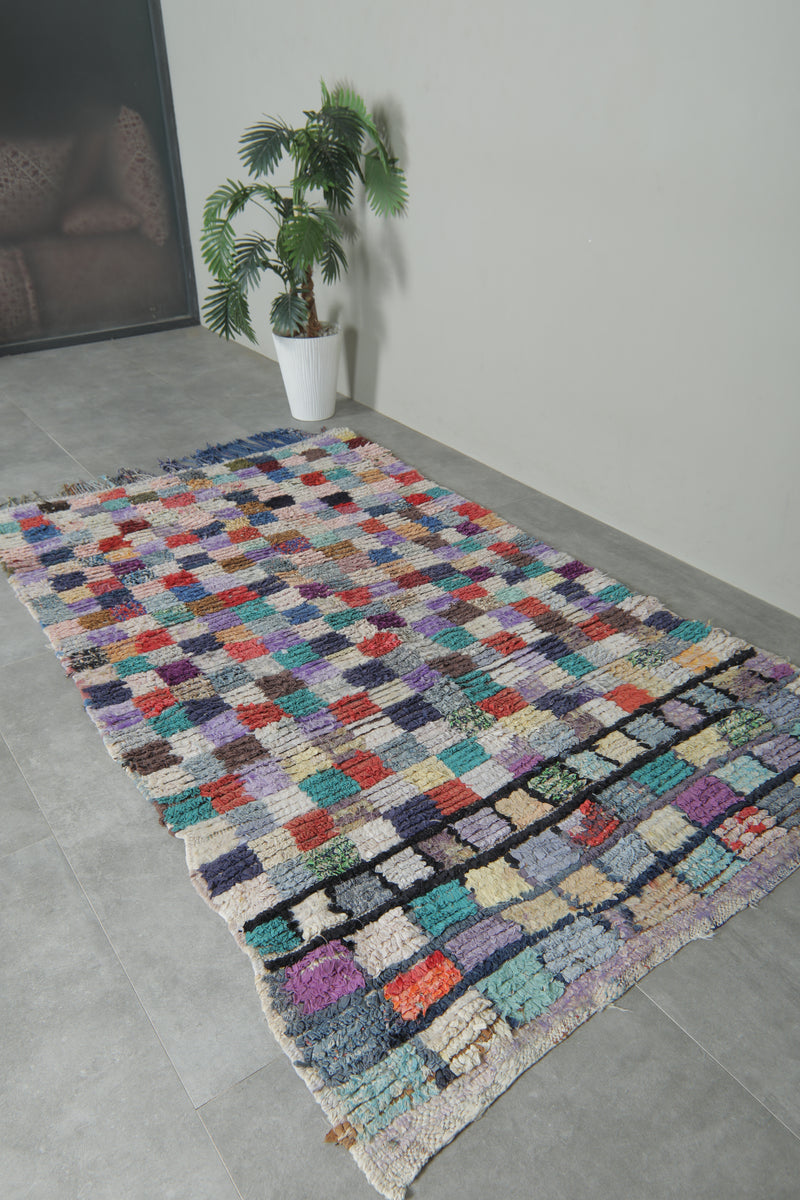 Colorful Moroccan Boucherouite Rug – 4.2 x 7.2 Feet Handwoven Patchwork Carpet - Boucherouite Rugs