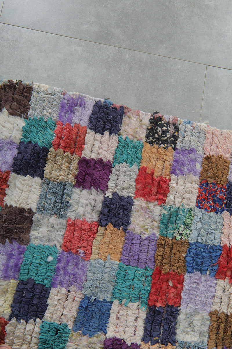 Colorful Moroccan Boucherouite Rug – 4.2 x 7.2 Feet Handwoven Patchwork Carpet - Boucherouite Rugs