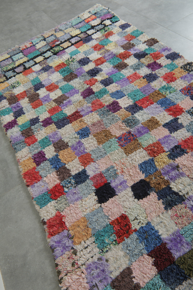 Colorful Moroccan Boucherouite Rug – 4.2 x 7.2 Feet Handwoven Patchwork Carpet - Boucherouite Rugs
