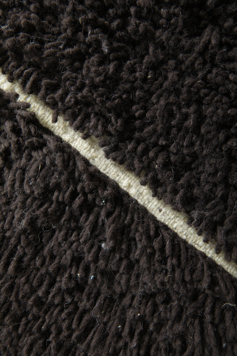 Custom Moroccan rug – Dark brown wool with white geometric lines