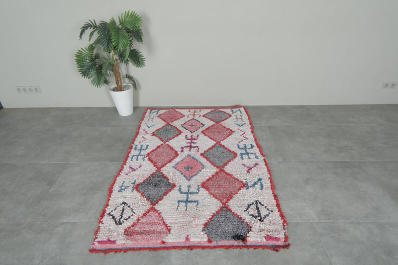 Tribal Moroccan Boucherouite Rug – 3.8 x 5.8 Feet Handwoven Diamond Motif Carpet - Boucherouite Rugs