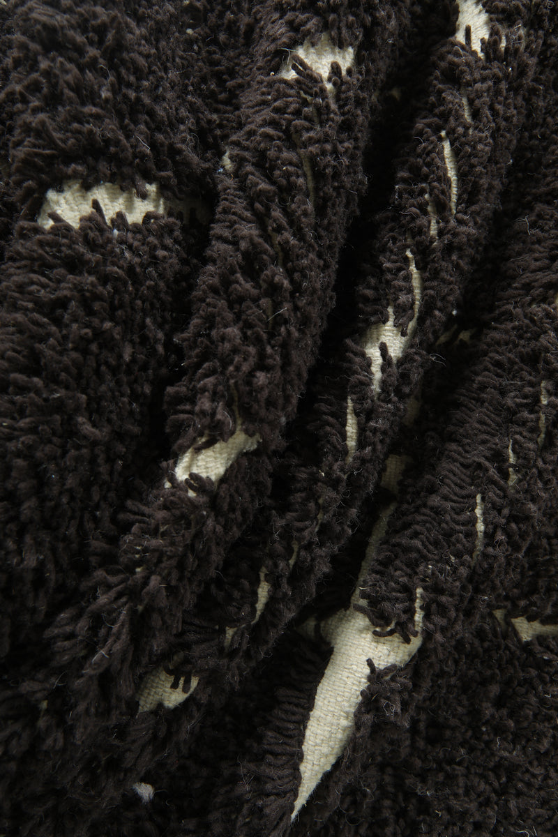 Custom Moroccan rug – Dark brown wool with white geometric lines