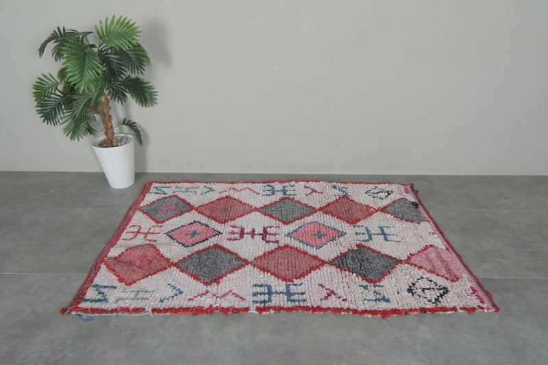 Tribal Moroccan Boucherouite Rug – 3.8 x 5.8 Feet Handwoven Diamond Motif Carpet - Boucherouite Rugs