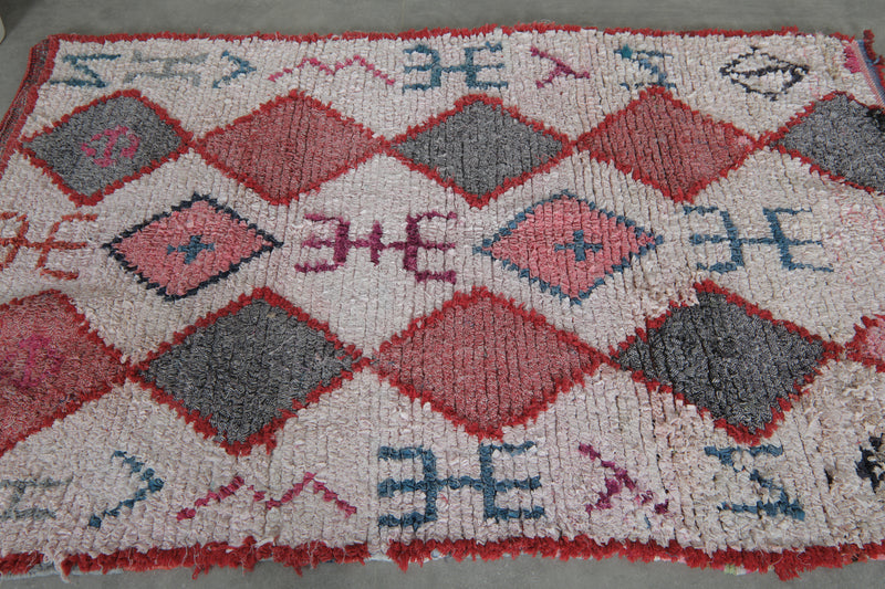 Tribal Moroccan Boucherouite Rug – 3.8 x 5.8 Feet Handwoven Diamond Motif Carpet - Boucherouite Rugs