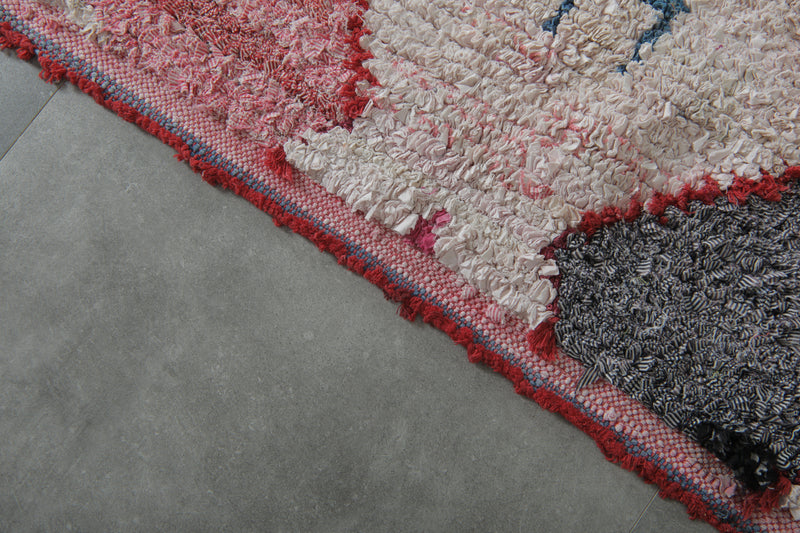 Tribal Moroccan Boucherouite Rug – 3.8 x 5.8 Feet Handwoven Diamond Motif Carpet - Boucherouite Rugs