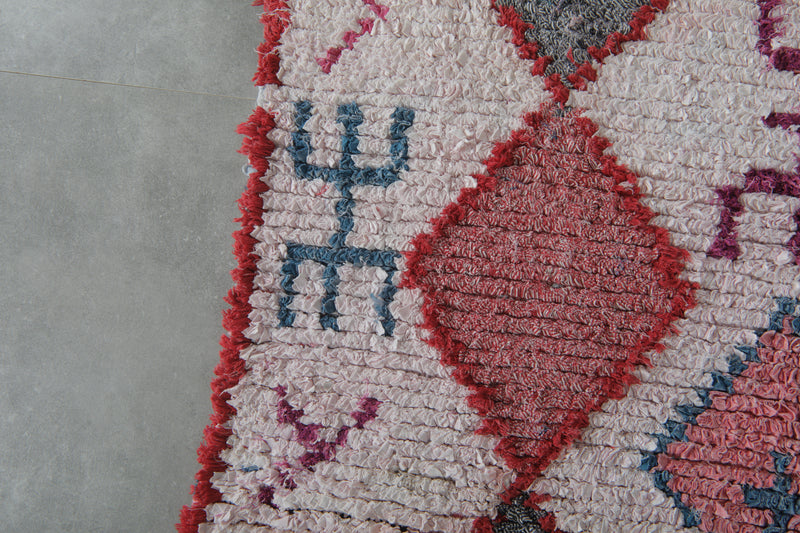 Tribal Moroccan Boucherouite Rug – 3.8 x 5.8 Feet Handwoven Diamond Motif Carpet - Boucherouite Rugs