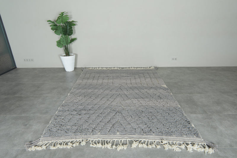Cool Moroccan grey rug - Geometric texture - Handwoven wool - 6.3 ft x 8.3 ft