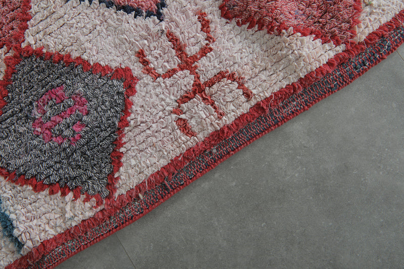 Tribal Moroccan Boucherouite Rug – 3.8 x 5.8 Feet Handwoven Diamond Motif Carpet - Boucherouite Rugs