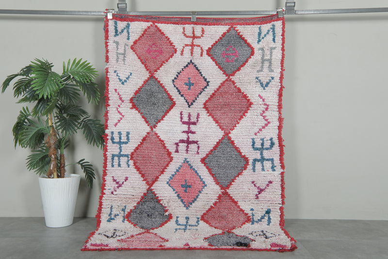 Tribal Moroccan Boucherouite Rug – 3.8 x 5.8 Feet Handwoven Diamond Motif Carpet - Boucherouite Rugs