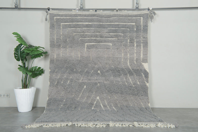 Cool Moroccan grey rug - Geometric texture - Handwoven wool - 6.3 ft x 8.3 ft