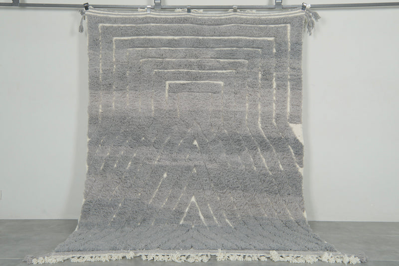 Cool Moroccan grey rug - Geometric texture - Handwoven wool - 6.3 ft x 8.3 ft