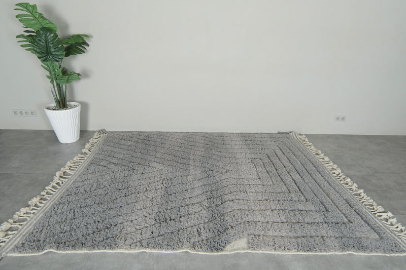 Cool Moroccan grey rug - Geometric texture - Handwoven wool - 6.3 ft x 8.3 ft