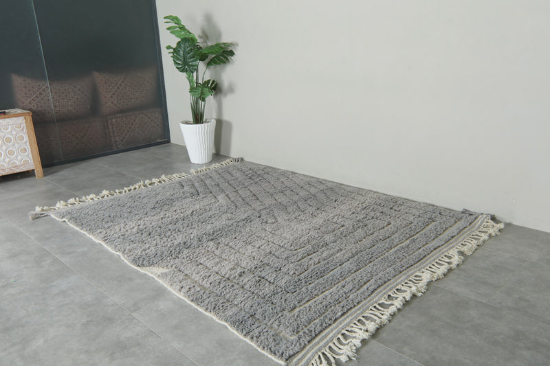 Cool Moroccan grey rug - Geometric texture - Handwoven wool - 6.3 ft x 8.3 ft