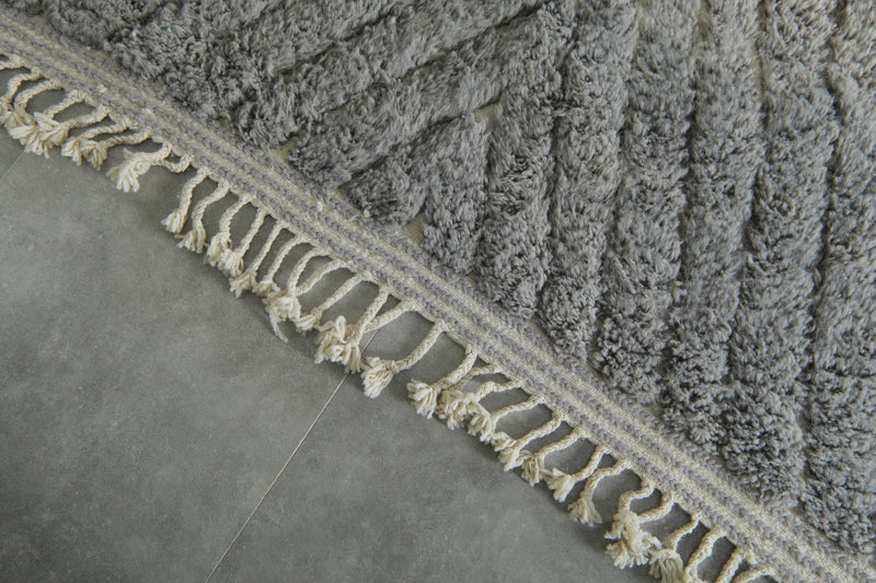 Cool Moroccan grey rug - Geometric texture - Handwoven wool - 6.3 ft x 8.3 ft