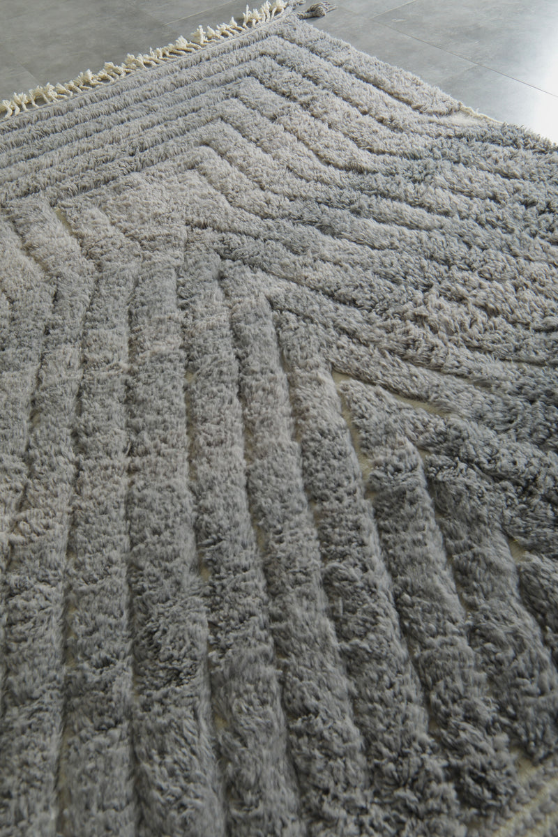 Cool Moroccan grey rug - Geometric texture - Handwoven wool - 6.3 ft x 8.3 ft