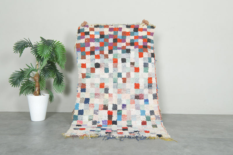 Checkered Moroccan boucherouite rug - 3.2 ft x 5.2 f