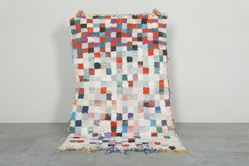 Checkered Moroccan boucherouite rug - 3.2 ft x 5.2 f