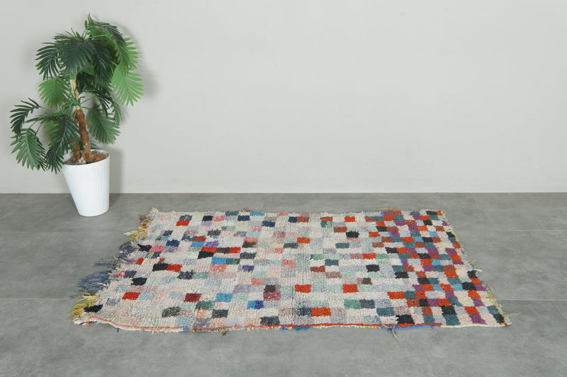 Checkered Moroccan boucherouite rug - 3.2 ft x 5.2 f
