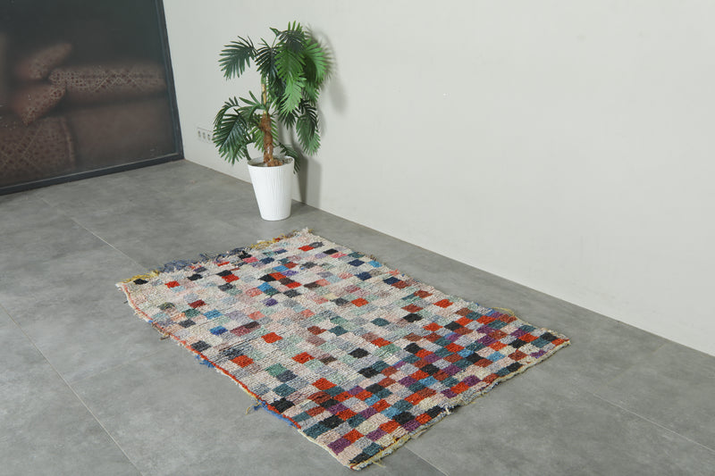 Checkered Moroccan boucherouite rug - 3.2 ft x 5.2 f