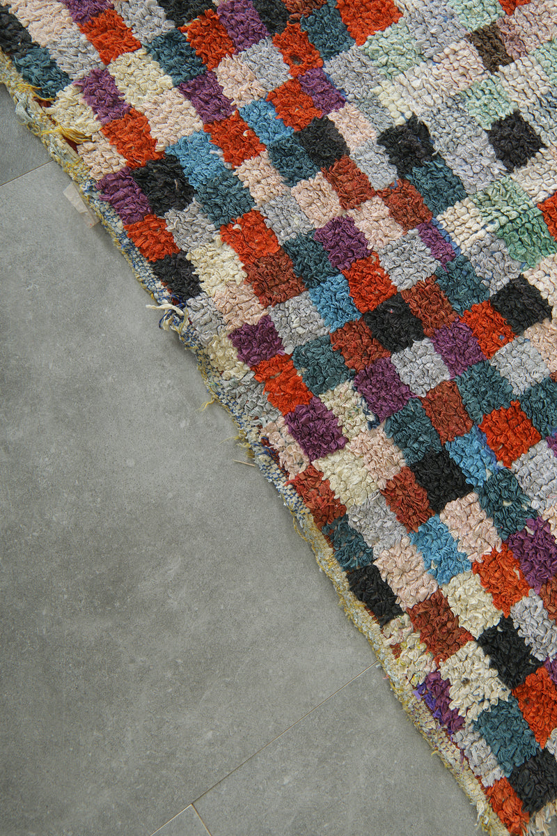 Checkered Moroccan boucherouite rug - 3.2 ft x 5.2 f