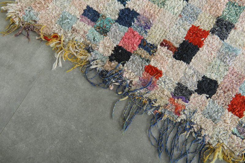 Checkered Moroccan boucherouite rug - 3.2 ft x 5.2 f