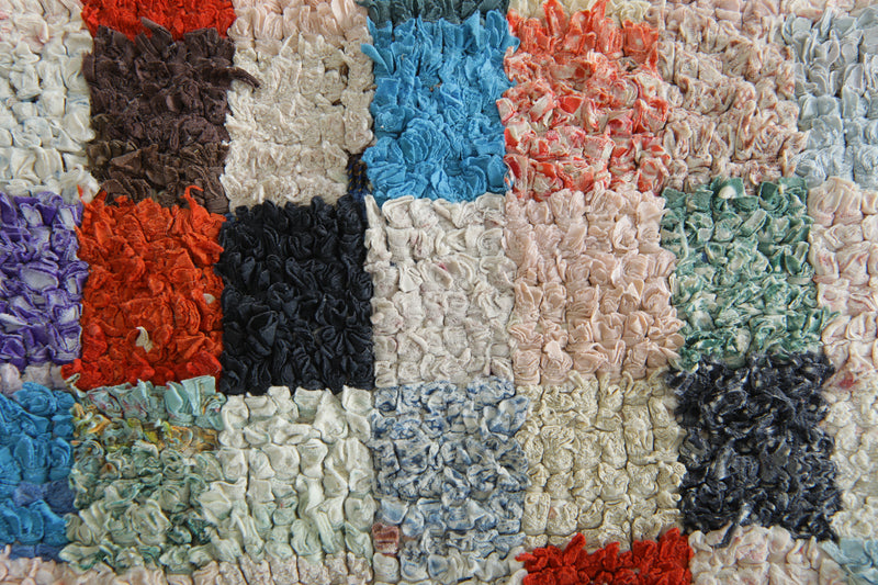 Checkered Moroccan boucherouite rug - 3.2 ft x 5.2 f