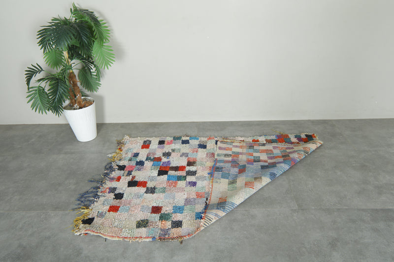 Checkered Moroccan boucherouite rug - 3.2 ft x 5.2 f