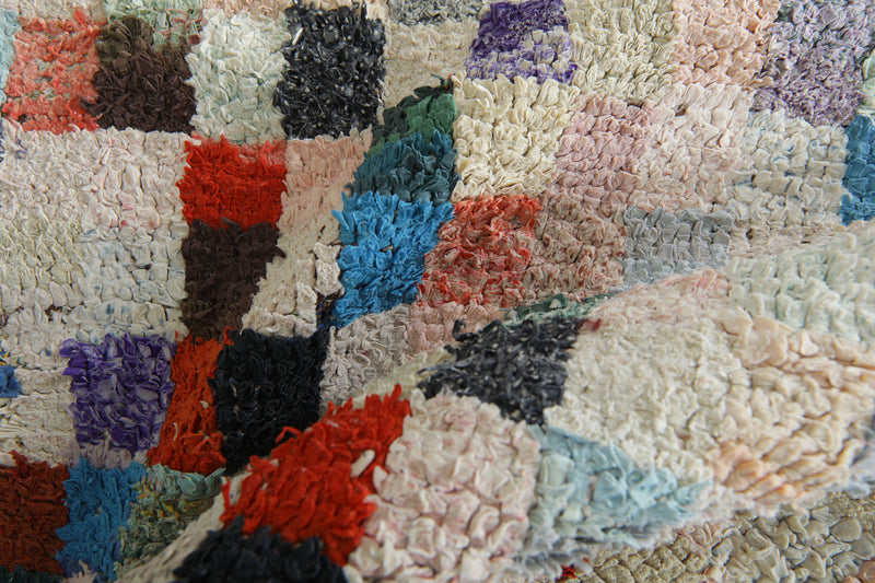 Checkered Moroccan boucherouite rug - 3.2 ft x 5.2 f