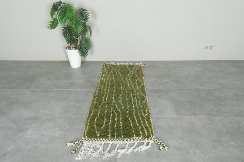 Moroccan wool runner – Olive green beni ourain style - 2.1 ft x 6 ft