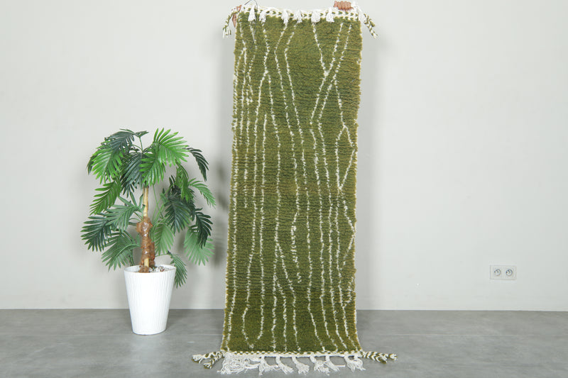Moroccan wool runner – Olive green beni ourain style - 2.1 ft x 6 ft