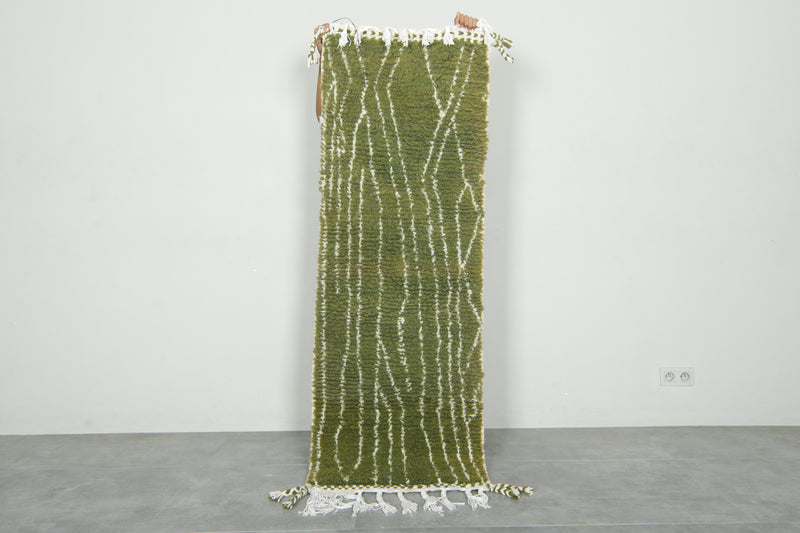 Moroccan wool runner – Olive green beni ourain style - 2.1 ft x 6 ft