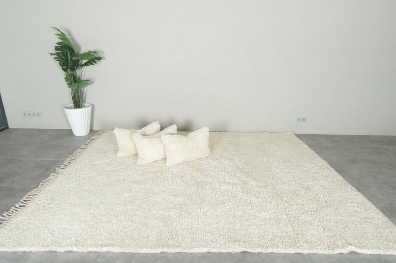 Custom handmade Moroccan shaggy rug with 3 matching pillows