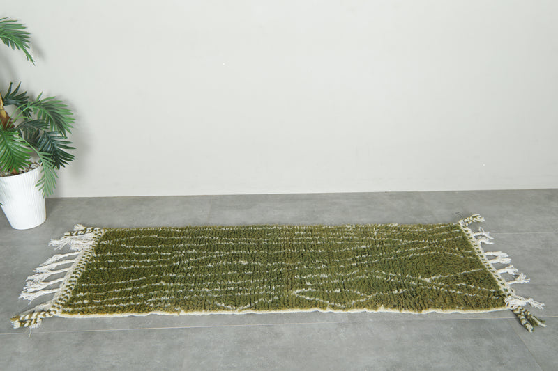 Moroccan wool runner – Olive green beni ourain style - 2.1 ft x 6 ft