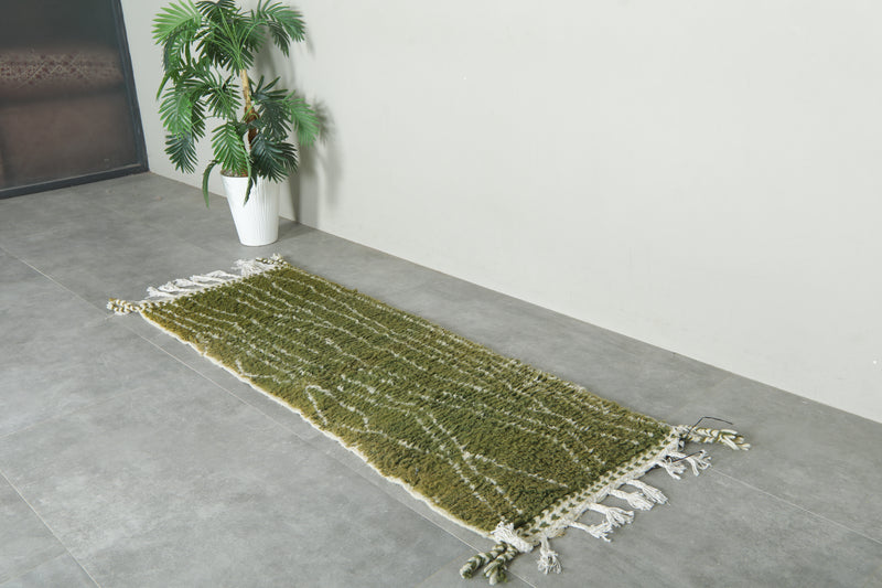 Moroccan wool runner – Olive green beni ourain style - 2.1 ft x 6 ft