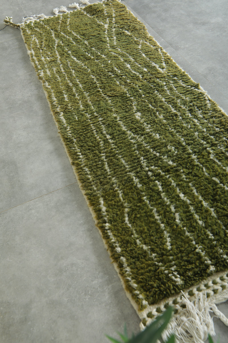 Moroccan wool runner – Olive green beni ourain style - 2.1 ft x 6 ft