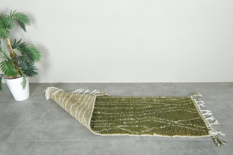 Moroccan wool runner – Olive green beni ourain style - 2.1 ft x 6 ft