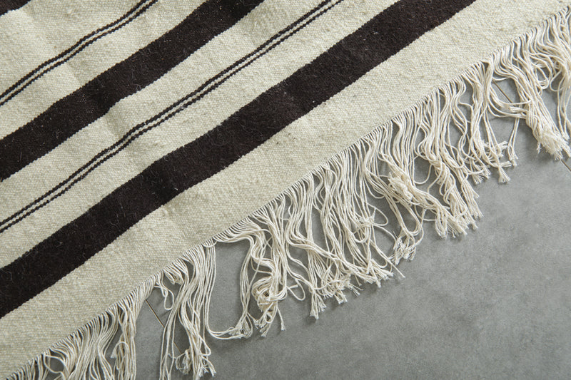Moroccan kilim flatweave rug - Ivory with black stripes - 8 ft x 10.7 ft